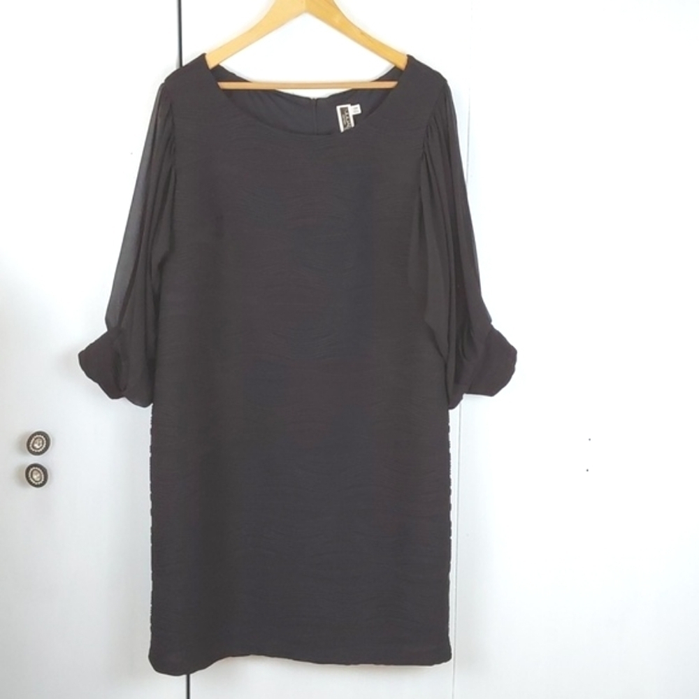 Julian Taylor| Womens Black Flowy Sheer Sleeves Dress Minimal Elegant Sz.16W